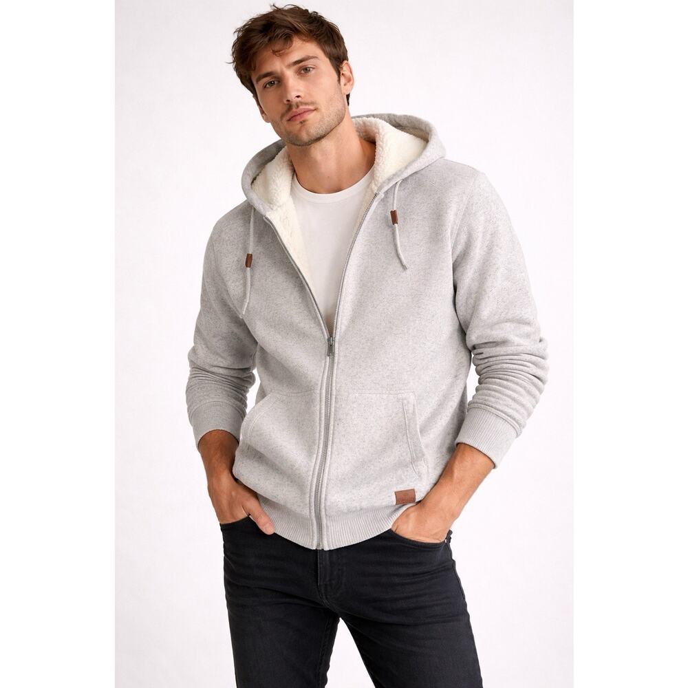 Buffalo David Bitton Gray Sherpa Lined Zip Up Hoodie Jacket Men’s Large